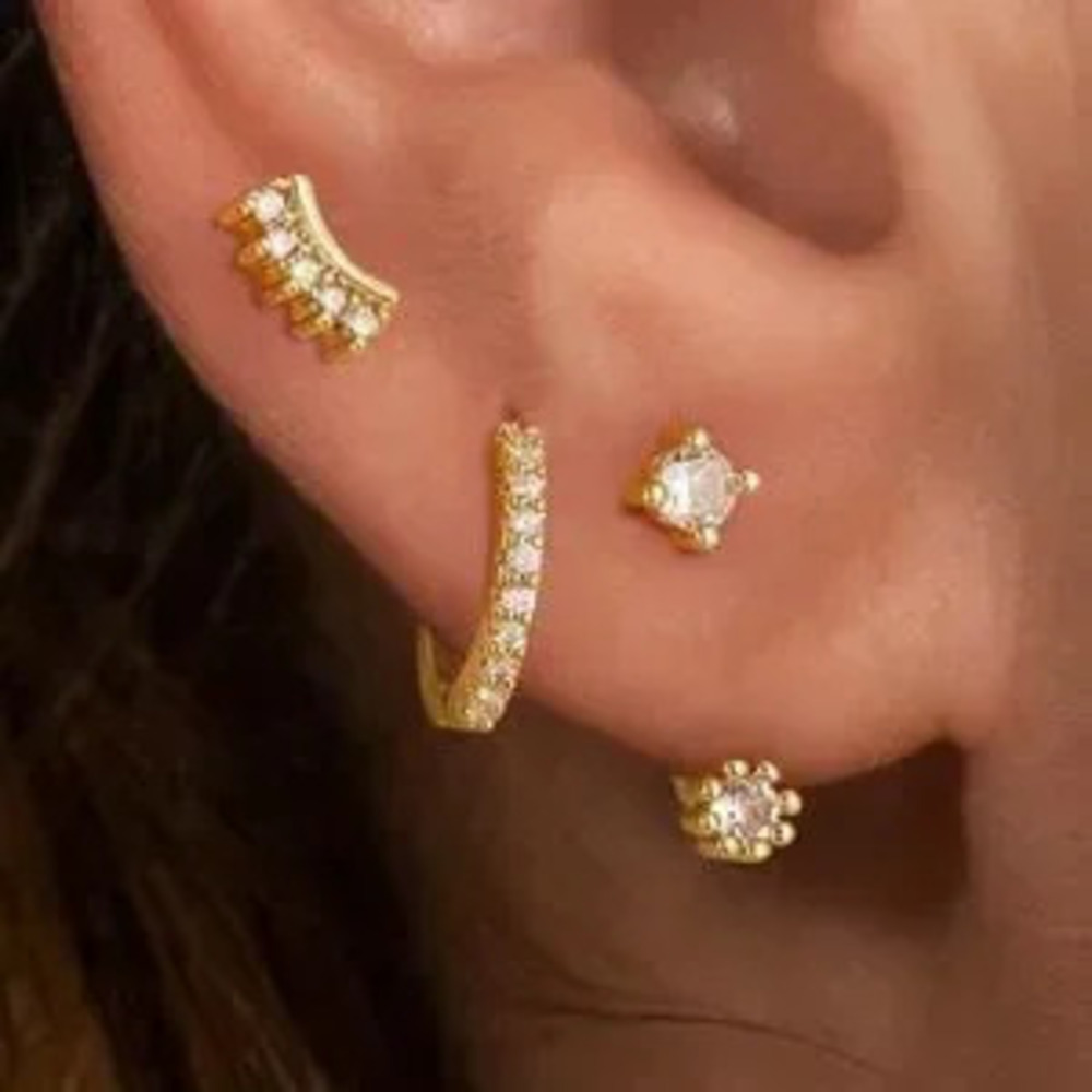 Swarovski Elegant Solid Silver 14K Gold Plated 3-Earring Set (One Ear Only)